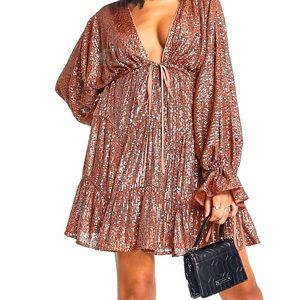 ASOS design sequin tiered rose gold dress sz 14